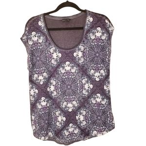 Rock & Republic Skull Print Burn Out Muscle Tee - Size Medium - Purple Mandala